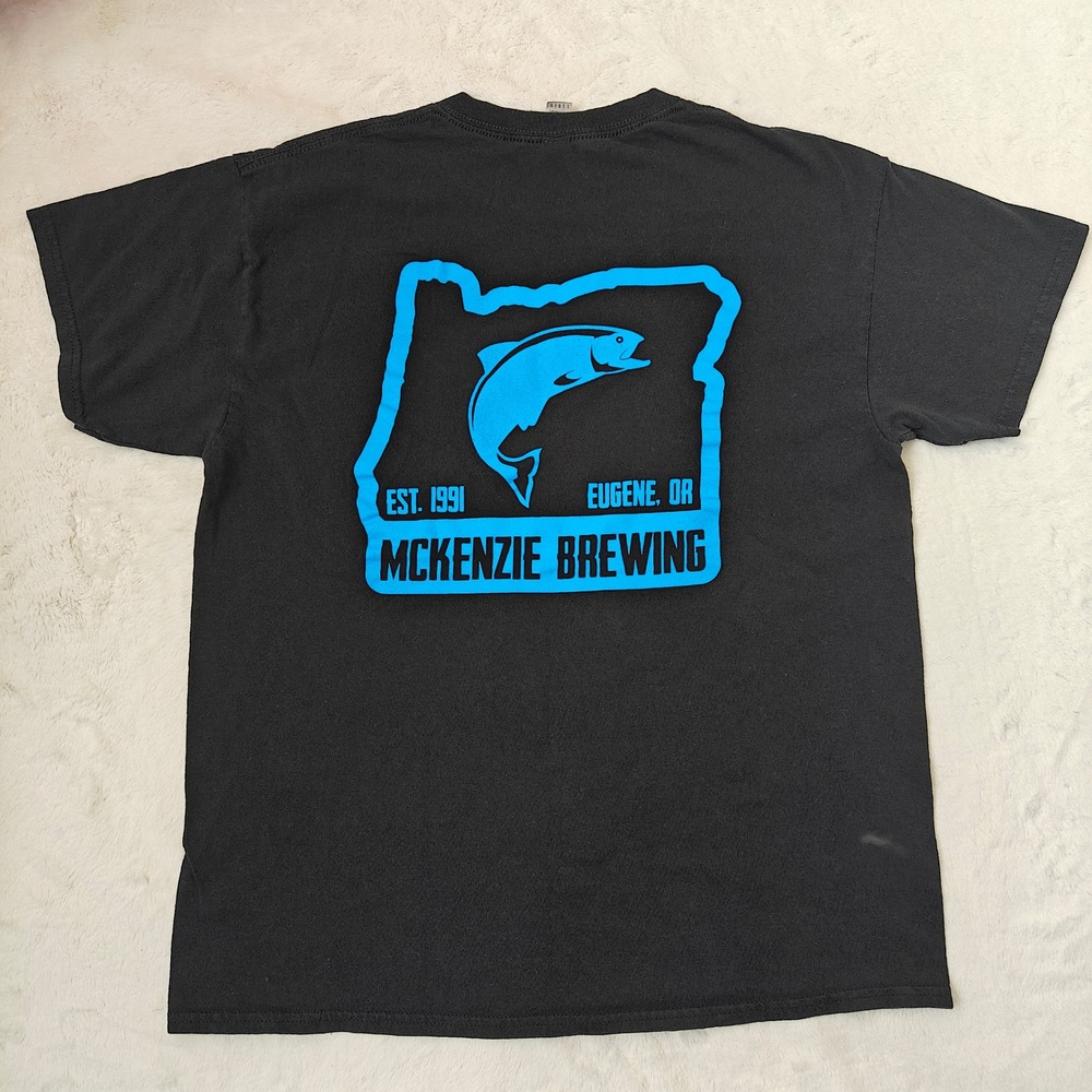 McKenzie Brewing Eugene Oregon Graphic T-Shirt Mens Large Black Fish Logo Tee